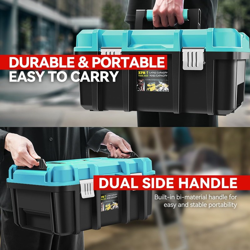 Auto Dynasty 17-Inch Tool Box, 2Pcs Toolboxes Organizer Storage with