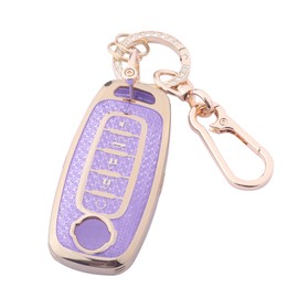 Cute Bling Key Fob Cover for Nissan 5 Buttons, Diamond Cut TPU Case with Keychain, Protective Shell for 2023 2024 Pathfinder Rogue Remote Key,Purple