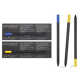 Perpetua Set of 2 Yellow + Blue Pencils - Lapis Hb Recycled Graphite with Integrated Eraser - Almost Infinite Pencil for Professional and Artistic Drawings -