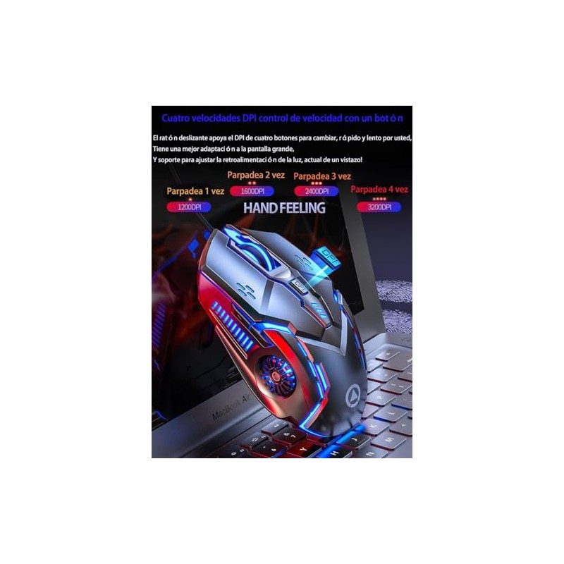 Guibell Mouse Gaming con Cable 3200 dpi,Luces LED 7 Modos,Negro