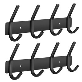 JOLY FANG Coat Hooks Wall Black Stainless Steel Hook Rack Coat Rack for Wardrobe Bathroom Kitchen (Black, 4 Hooks - 2 Pieces)