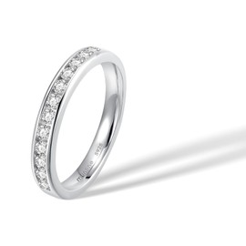 munone 14k White Gold Vermeil Sterling Silver Moissanite Channel Set 3mm Half Eternity Matching Wedding Band,Round Cut 0.36ct*12 Lab Created Diamond Band Ring for Women Men