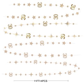 Champagne Gold 30th Birthday Decorations Number 30 Circle Dot Twinkle Star Garland Streamer Banner Backdrop for Womens Cheers to 30 Years Old Dirty Thirty Happy 30th Anniversary Party Supplies