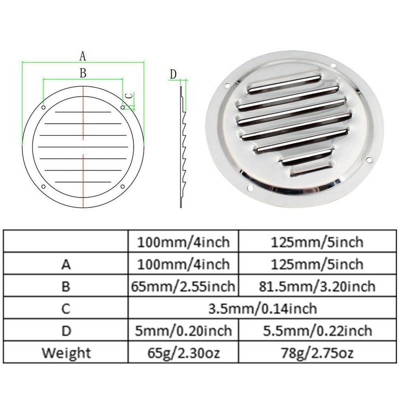 Round Louvered Vent, 316 Stainless Steel Air Vent Grille Ventilator