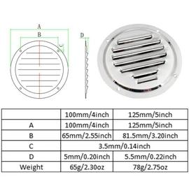 Round Louvered Vent, 316 Stainless Steel Air Vent Grille Ventilator Cover for Yachts, RVs and Fume Cupboards (100mm/4inch)