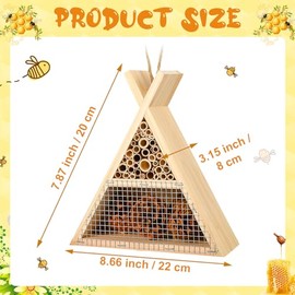 DoubleFill - 2 piezas de abejas colgantes hechas a mano para abejas, hotel de bambú, colmena, polinizador, hábitat de abejas, colmena, para polinizar, suministros de apicultura, mejora la
