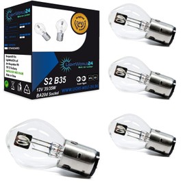LIGHTWORLD24 Pack of 4 BA20d S2 35/35W 12V Motorcycle Halogen Headlights Super Bright High Beam Low Beam Scooter Moped Scooter Bilux Lamp Bulbs