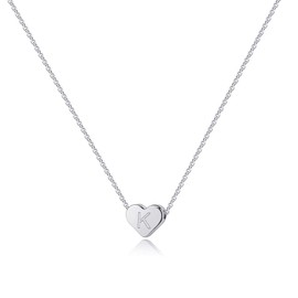 TINGN Silver Necklace with Letters for Girls, 14K White Gold Plated Heart Chain Letter Chain Initial Silver Chain Girls Initial Necklace Silver Jewellery Gifts for Women Girls Gifts, Gold, Cubic