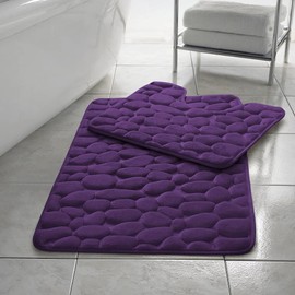 Bluemoon Bedding Luxury 2 Piece Pebbles Memory Foam Bath and Pedestal Mat Set - Non Slip Rubber Backing & Comfortable - Choose from 11 Stunning Colors 50 x 80, 50 x 50 cm (Plum)