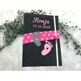 U Heft H√ºlle und Impfpass aus Filz - Personalisiert mit Namen - Untersuchungsheft Schutzh√ºlle - Babygeschenke zur Geburt - Kinderuntersuchungsheft M√§dchen und Junge - F√ºsse Rosa