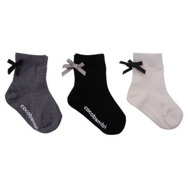 cocobambi 3 Pairs Kids Socks Crew Length with Ribbon 5.9 - 7.9 inches (15 - 20 cm) with Slide Stop, GY