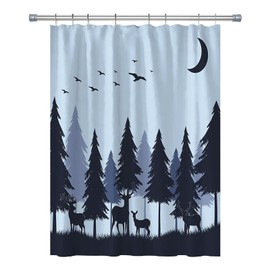 Careyoungs RV Shower Curtains Forest Deer Shower Curtain Elk in The Forest Outdoor Hunting RV Bathroom Shower Curtain Set with Hooks 47WX64H Inches Grey