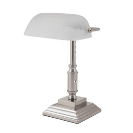 V- Light White Shade LED Desk Lamp, Vintage Lamp, Study Lamp, or Reading Light, Brushed Nickel Finish 6.5 x 6.5 x 14.8