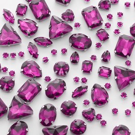 TANOSII Sew on Rhinestones 100 PCS Mixed Shapes Glass Rhinestones Sew on Crystal Gems Mental Flatback with Silver Claw for Jewelry Crafts Clothes Shoes Costume Garment Rose Red