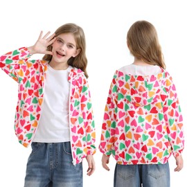 Ghteas Girls Spring Jacket Windbreaker Lightweight Hooded Rain Jacket Waterproof Raincoat for Girls with Pockets Pink Heart Size 8 Size 7-8