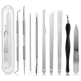Ingrown Toenail File and Lifters Set(9pcs), Professional Pedicure Tool Toenail Grooming Kit, Ingrown Toenail Treatment Pedicure Kit, Under Nail Cleaner Tools (9PCS)