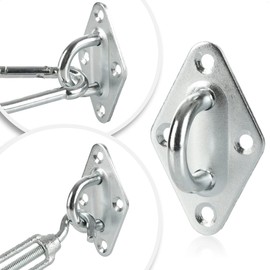 com-four® 6-Piece Sun Shade / Awning Mounting Set - Mounting Accessories with Wall Mount, Carabiner and Tension Screw - Galvanised (06 Pieces - Galvanised Mounting)