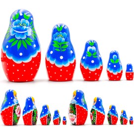 AEVVV Russian Nesting Dolls Set of 5 pcs - Matryoshka Doll with Hand Painted Rose Flowers - Russian Doll with Rose Decorations - Rose Decor - Folk Art Dolls