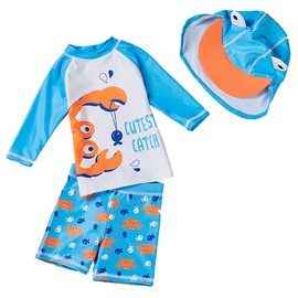 SGMWVB Baby and Toddler Boys' 3-Piece Swimsuit Set Kids Bathing Suit Swimwear with Hat Surfing Suit UPF 50+ FBA (Crab, 3-6 Months)