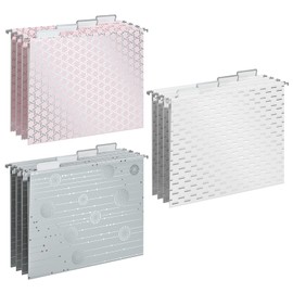 Y YOMA 12 Pack Decorative Hanging File Folders Letter Size Decorative File Folder Cute Pretty Hanging Folder Organizer for Filing Cabinet Drawer Office Desk Home Work Documents with 1/5-Cut Adjustable Tabs, 3 Silver Foil Design