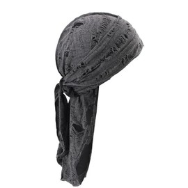 Sports Cycling Bandana Cap Ripped Cotton Skull Pirate Hat for Men Breathable Cooling Headwear Long Tail Vintage Head Wrap Dark Gray