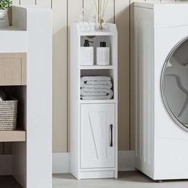 Hzuaneri Bathroom Storage Cabinet, Small Farmhouse Corner Floor Cabinet with Door and Shelves, Narrow Toilet Paper Holder Stand, Bathroom Organizer with Adjustable Shelf, for Small Spaces, White