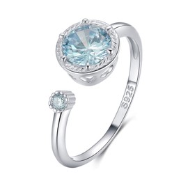 Qings March Birthstone Open Ring Silver Aquamarine Ring Birth Stone Women