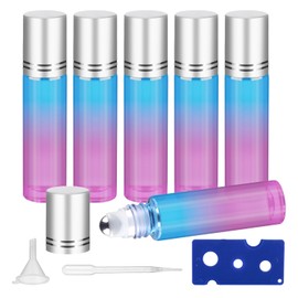 GIVITASOT 10ML Essential Oil Roller Bottles, 6 Pack Clear Oil Roller Bottles for Essential Oils, Roll on Bottle with Stainless Steel Balls(6 Labels, Opener, Funnel, Dropper Included)