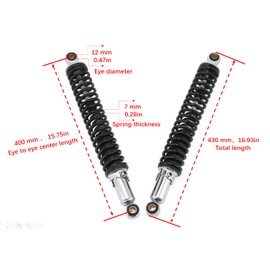 Hegeiis 400mm 15.75 inch 7mm Spring Universal Motorcycle Shock Absorber Rear Suspension ATV Quad Scooter Dirt Bike For XL185 XL125 RM125 JH125L JH150 125GY Black