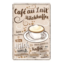 helges-shop Cafe au Lait Tin Sign - Retro Decorative Coffee Espresso Sign - Metal Sign for Decorating Kitchen Coffee Shop American Diner Cafe Bistro Bar - Instructions Recipe Preparation - 20 x 30 cm