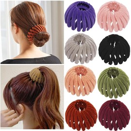 WADY Pinzas para el Pelo con Forma de Nido de Pájaro, Soporte Extensible para Coleta Caballo para Mujer, Pinzas para el Pelo Terciopelo con Diseño Nido Pájaros Perezosos Horquillas (D-8)