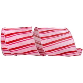 JAM PAPER Pink/Red Striped Romance 4 Inch x 10 Yards Wired Edge Ribbon
