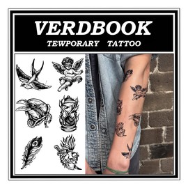 VERDBOOK Waterproof Temporary Tattoos: 2-Sheet Tattoo Kit with Realistic Body Stickers, Semi-Permanent Tattoos for Adults Lasting 7-15 Days – Safe for Men & Women, Feather Symphony