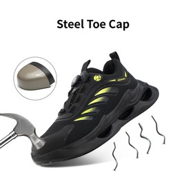 Loiston Safety Shoes Men Women Work Shoes Steel Cap Shoes Sporty Protective Shoes with Steel Toe Cap Work Trainers Breathable Lightweight Non-Slip EU 37-47, A01 Green