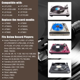 Record Player Needle Replacement for ATN3600L, Diamond Tip & Carbon Fiber Turntable Needle for Audio-Technica AT-LP60X, AT-LP60XBT & AT-LP60XBT-USB Vinyl Record Player, Diamond Record Player Stylus