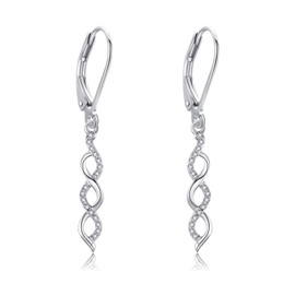 SHEAISRS Infinity Dangle Earrings for Women Sterling Silver Leverback Earrings with Cubic Zirconia