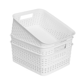 Plastic Storage Baskets for Cabinets, Household Pantry Organization with Handle,Organizer Bins for Room,Bathrooms,Under-Sink,Kitchen (White, S-3PACK)