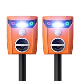Ultrasonic Animal Repeller Solar Powered Outdoor 2 Packs, Ultrasonic Deer Repellent Devices with LED Flashing Light, Waterproof Cat Repeller for Repelling Sankes, Raccoons, Cats, Dogs, Rabbits