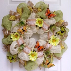 Beautiful Butterflies Lace and Burlap Deco Mesh Handmade Wreath 20 in or 28 inch