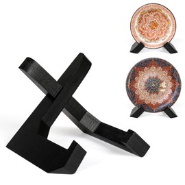 Ouvibor Plate Stand, Bowl Stands for Display, Bamboo Wooden Display Stand Easel Frame Holder for Large Deep Bowls Platters and Dishes (Black, 4.5 Inch)