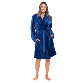 Turquaz Robes For Women, Womens Fleece Shawl Collar Soft Plush Knee Length Spa Robe