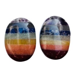 2Pcs Set Seven Chakra Palm Stone Crystal - Seven Chakra Palmstone Natural Chakra Therapy Polished Healing Crystal Oval Pocket Worry Stone Gemstone for Anxiety Stress Relief
