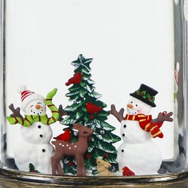 GenSwin Christmas Snow Globes with Music USB Rechargable Cable and Timer, 1 Pcs Christmas Music Box Lantern with Snowman and Snowdeer Scene for Christmas Indoor Centerpieces