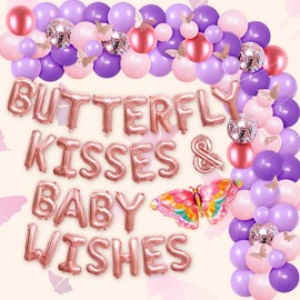 Butterfly Baby Shower Decorations Butterfly Kisses & Baby Wishes Balloons Banner Butterfly Decorations For Baby Shower Girl Butterfly Theme Baby Shower Decor Butterflies Baby Shower Decorations