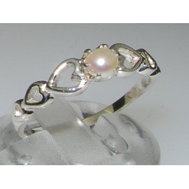 LetsBuyGold 925 Sterling Silver Cultured Pearl Womens Solitaire Engagement Ring - Size 6