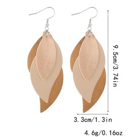 ANXIN boho unique Leather Earrings 2 Layered Lightweight Faux Leather Leaf Earrings Layered Design Drop Earrings Gift for Women (Style D)