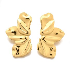 Pendientes Dorados con Diseño de Media Flor, Acero Inoxidable, 4,4 cm, Chapado en Oro (Dorado)