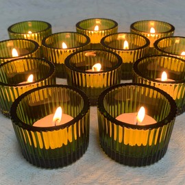 12pcs St. Patrick's Day Green Tealight Candle Holder, Glass Votive Candle Holders for Table Centerpiece, Wedding, Home Decor and Party Supplies