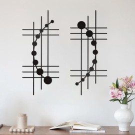 DUOOLN 2 Pcs Black Abstract Metal Wall Decor, Minimalist Hanging Wall Single Line Art, Modern Geometrical Metal Wall Sculptures Painting for Living Room Bedroom Bathroom Study Room Home Ornamental