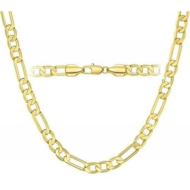 IMPRESSIVE 14K Gold Plated Figaro Link Chain 22 Inch Necklace 5MM Jewelry For Men and Women. Cadena de Oro Laminado Collar Para Hombre Mujer